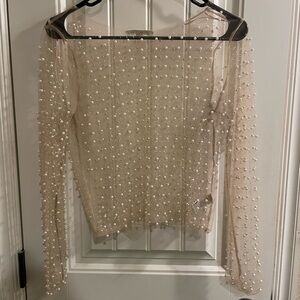 Haute Monde Sheer Pearl Embellished Top - Nude